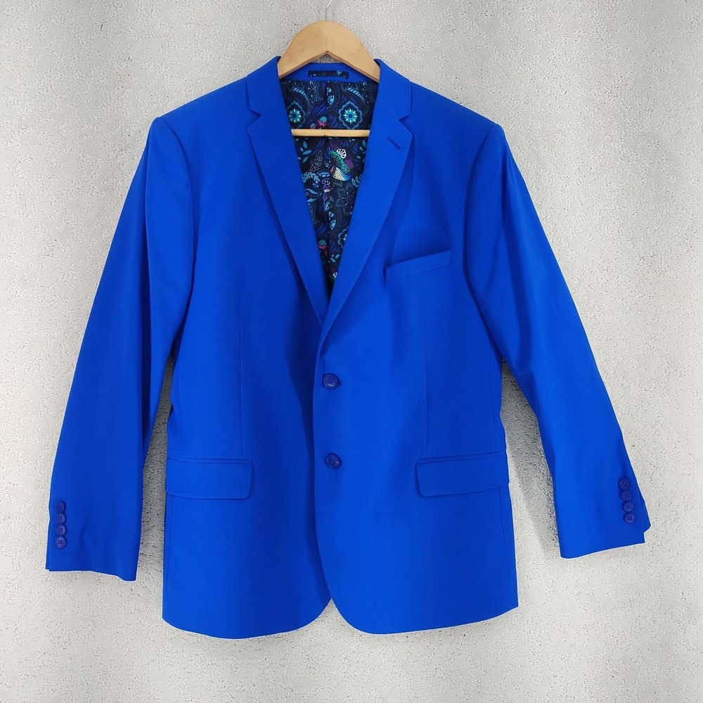 Grafton Suit Mens 34W 30L Slim Fit Royal Blue Paisley Lined 2Pc Jacket Pants